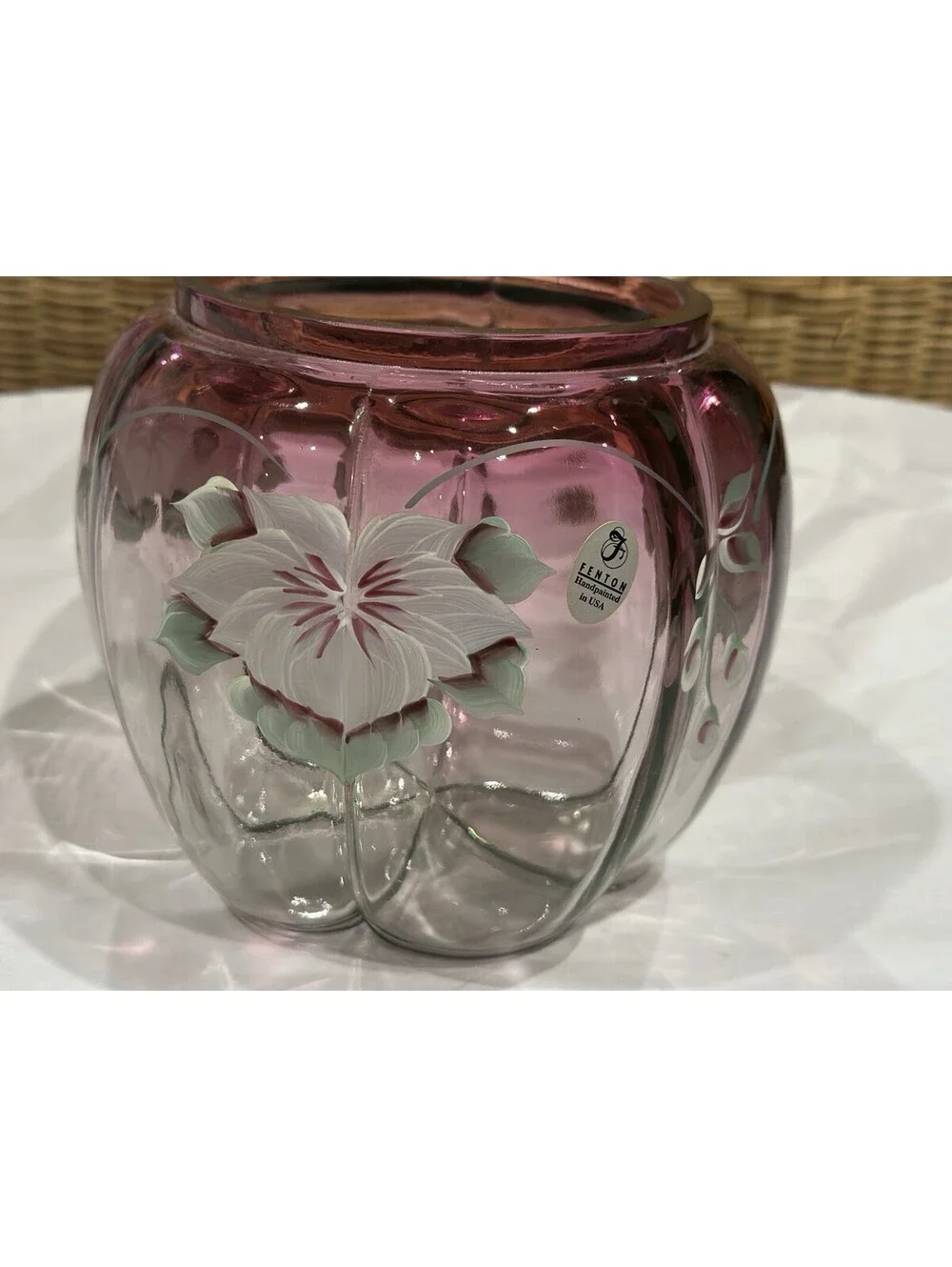 Limited Ed. Fenton Cranberry Glass Melon-Ribbed Rose Bowl Numbered Signed RARE